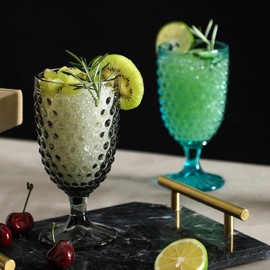 G 6 Set Smoke Gray Glassware Wine Glasses Goblets, Dishwasher Safe 13 oz Vintage Black Hobnail drinking glasses For Dining Table, Wedding or Fancy Glassware For Everyday