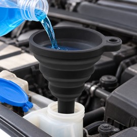 Collapsible Silicone Funnel for Car Fluid Refills – Black Foldable Funnel with Narrow Spout for Engine Oil and Washer Fluid