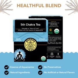 Buddha Teas - 5th Chakra Tea - Organic Herbal Tea - For Communication, Creativity & Self-Expression - With Licorice, Cinnamon & Aquamarine Essence - OU Kosher - 18 Tea Bags (Pack of 1)