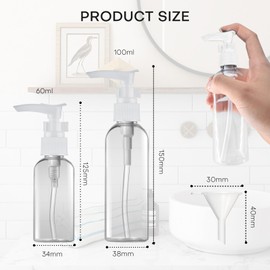 IBQKDSD Travel Bottles for Toiletries, 4 Pcs Refillable Pump Bottle Dispenser with Funnel, 100 Ml Travel Bottles for Shampoo Conditioner Body Wash Lotions (White)
