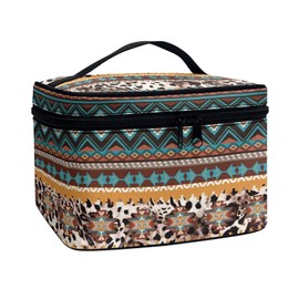 JoyLamoria Tote Bag Large Capacity Cosmetic Bag Toiletry Bag Case Zipper Closure Makeup Bag, Aztec Southwestern Leopard Print
