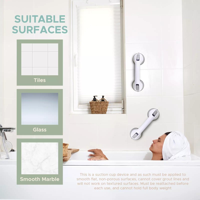 ZALIK Heavy Duty Gray Shower Handle Suction Grab Bar for