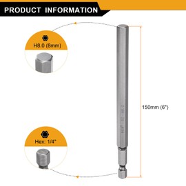 QUARKZMAN 8mm(H8.0) 150mm Lang HRC60±1 Härte Hex Bits, Hexagon Innensechskant Schraubendreher Bit Set 1/4" Magnetisch S2-Stahl key Hex Sechskant Bitsatz