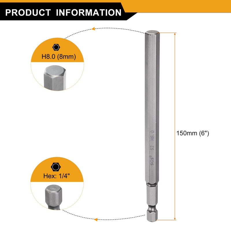 QUARKZMAN 8mm(H8.0) 150mm Lang HRC60±1 Härte Hex Bits, Hexagon Innensechskant