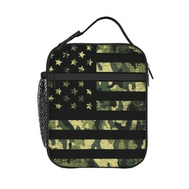 JIMOWANG Camouflage American Flag Lunch Bags Reusable Tote Lunch Box for Office Work School Picnic Camping Thermal Insulated Meal Bag