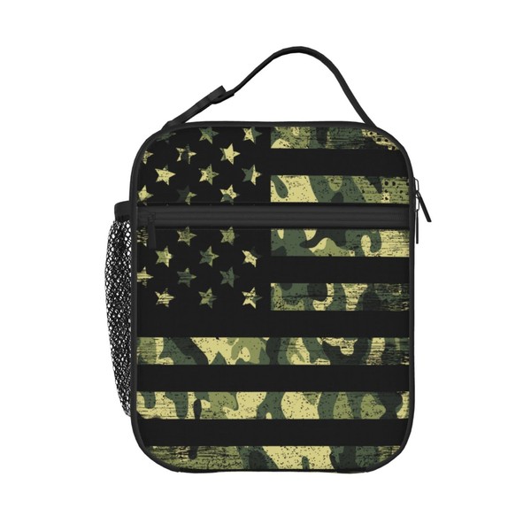 JIMOWANG Camouflage American Flag Lunch Bags Reusable Tote Lunch Box