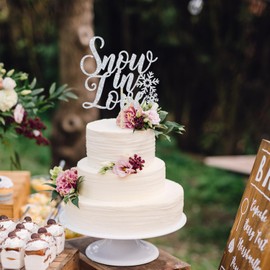 Decoración para tartas de nieve enamorada, decoración de despedida de soltera, decoración de invierno con temática de compromiso, boda, aniversario, despedida de soltera, purpurina plateada