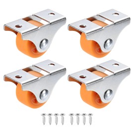 PATIKIL 1.25" Rigid Fixed Plate Caster Wheels, 4 Pack Low Profile Caster PP Wheels with M4 Screws Total Load Capacity 79 Lbs for Drawers Cabinet Rolling Furniture, Orange