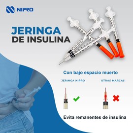 NIPRO Caja con 100 Jeringas Para Insulina 0.3 Ml Con Aguja 30 G X 8 mm Tecnología Ultra-Thin Wall Unibody estéril.