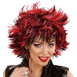 shoperama Women's Steamy Short Hair Wig Black with Coloured Strands Punk Rock Star Layered Synthetic Hair Colour: Black/Red