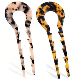 CVNRCLP 2 Pack French U Shaped Pins Hair Fork Pin For French Twist Chignon Pins Large French Tortoiseshell Hairpins For Women With Thicker Fine Hair