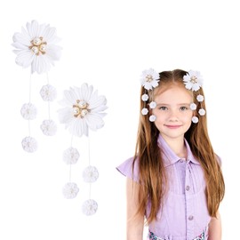 2 Pack Flower Hair Clips for Girls, White Hair Bows Girl’s Hair Clips Flower Hair Accessories for Toddler Girls