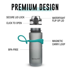 OHMY FIT Tritan - Botella de agua deportiva (18 onzas y 30 onzas), correa magnética de flujo rápido, accesorio de mango de soporte de silicona, tapa a prueba de fugas en boca ancha, sin BPA