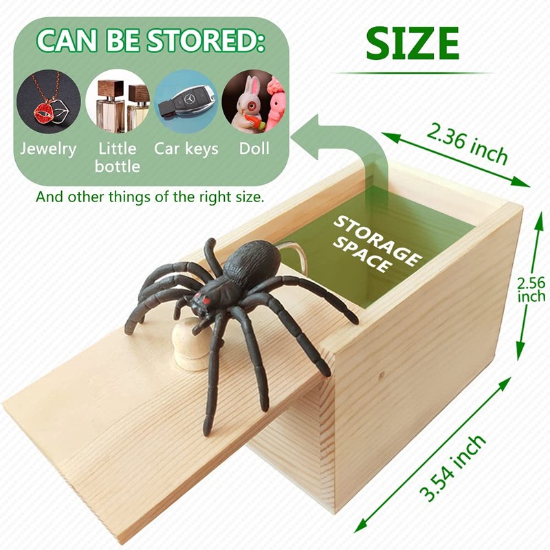 Fun Happy Joke Boxes Rubber Spider Prank Happy Box，Handcrafted Wooden