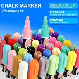RLS Liquid Chalk Markers Erasable, 24 Colour Neon Chalk Markers Pens for Chalkboard Reversible Nibs Reversible 6mm Fine Round or Chisel Tip, Wipeable Blackboard Pens for Non-Porous Blackboard, Glass,