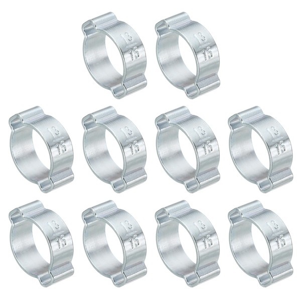 PATIKIL 10 Pack 13-15mm Double Ear Hose Clamp, Galvanized Steel
