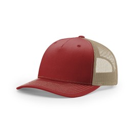 Richardson 112FPTrucker Hat - 5 Panel Premium Adjustable Hats for Men-OSFM-Cardinal/Tan