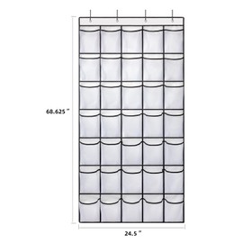 ANSTROUT 35 Pockets Over the Door Shoe Organizer, Hanging Shoe Organizer for Door with 35 Mesh Pockets Large Capacity Shoe Hanging Storage Bag with 4 Metal Hooks (White-1Pack)