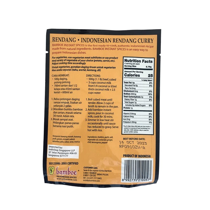 bamboe Indonesian Instant Spices: Rendang (Indonesian Dry Curry Paste) (1