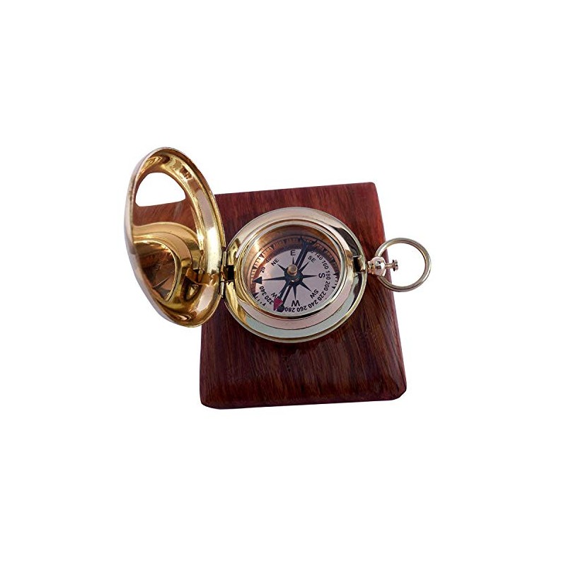 Handmade Brass Push Button Direction Compass POCKET COMPASS with Rose