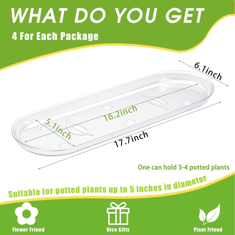 Juexica 4 Pcs 17.7 x 6.1 Inch Plant Tray Plastic