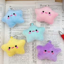 ELVRLA Cute Soft Smiling Lucky Star Keychain Colourful Good Luck Happy Star Key Chain Key Ring Holder Bag Charm Purse Pendant -Light Green