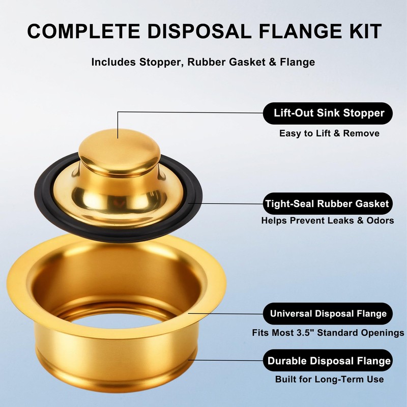 Brushed Gold Garbage Disposal Flange and Sink Stopper, 304 Stainless