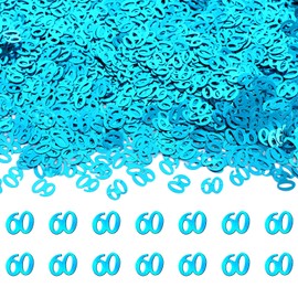Light Blue 60th Birthday Confetti Decorations, Teal 60th Metallic Foil Birthday Party Supplies for Men Women, Blue Table Scatter for Birthdays, Anniversary Celebrations, Events, 60g