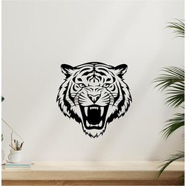 Tigers face Vinyl Wall Decal Silhouette - Jungle Themed Sticker for Bedroom, Bathroom, or Door - Wildlife Big Cat Decor for Walls Inspirational Vinyl Wall Mural Lettering Decal (24" W x 24" H)