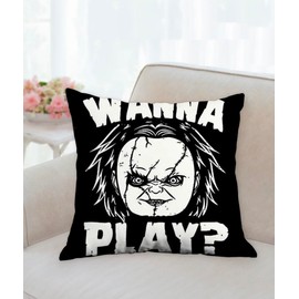 The Beach Stop Chucky Horror Movie Scary Quote Scatter Cushion Cover | Unique Home Decor Inspo Gift Idea | 45x45cm 18x18” | Chucky Wanna Play