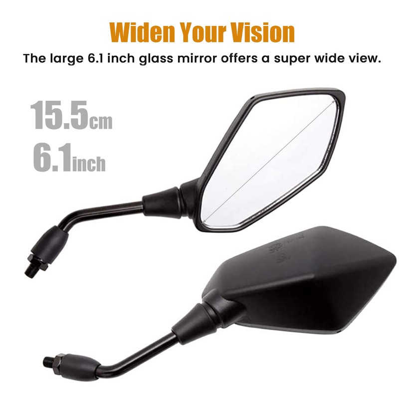 Hotiko Universal Motorcycle Mirrors 10mm with 22mm Handlebar Mount Clamps