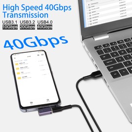 QIANRENON USB 4.0 C 90 Degree Angle Adapter 240 W 40 Gbps Type C 4.0 Male to Female Right Angle Connection, LED Display, Support 8K Audio/Video Transmission, 2 Pieces (Side Bend)