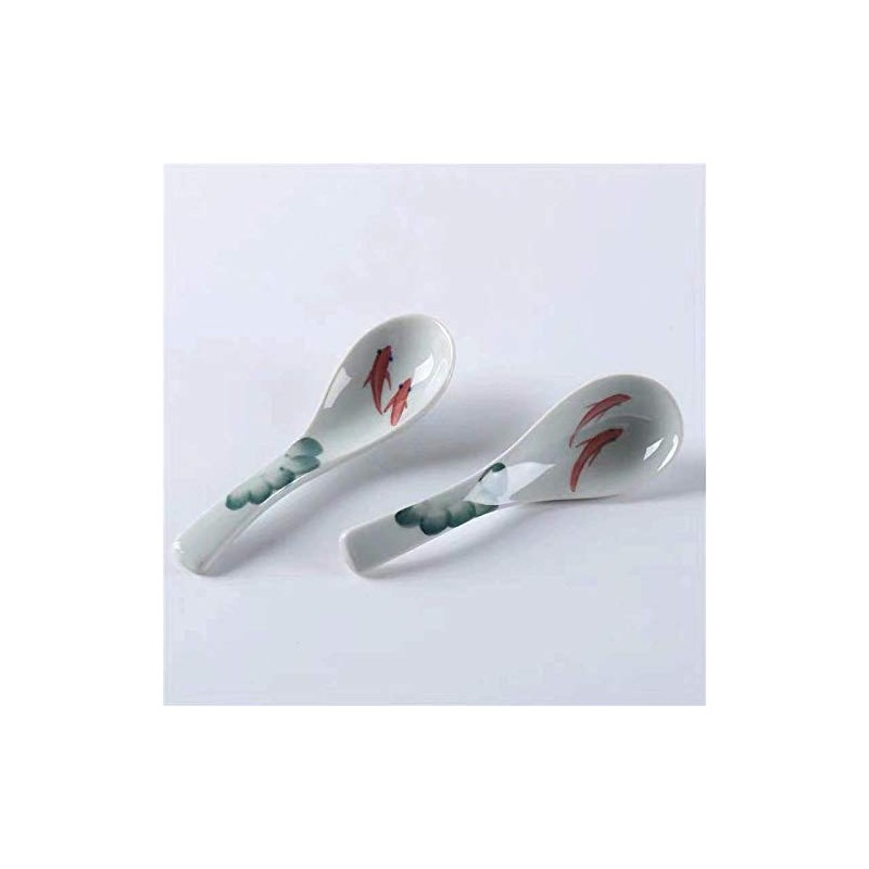 Ceramic Soup Spoons set, Chinese Style Glaze Porcelain Rice Spoons,