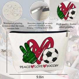 CLHHM Soccer Gifts Makeup Bag, Peace & Love Design Cosmetic Pouch for Women, Soccer Lovers, Mom, Grandma, Sister, Inspirational Birthday Gifts for Her, Coworker, BFF (Sports Theme)