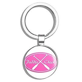 HJ Media Pink Oval Paddle Chick (sup Kayak Girl Woman Female) Metal Round Metal Key Chain Keychain Ring