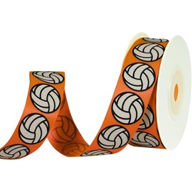 YKW Volleyball Ribbon, 5/8 Inch x 10 Yards, Orange Sports Satin Ribbon for Hair Bows Making & Gift Wrapping