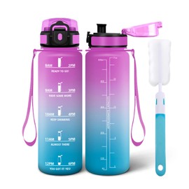 Motswedi Borraccia 500 ml, Borraccia Sportiva, a Prova di Perdite Bottiglia acqua, Include Spugna di Pulizia, Motivazionale Bottiglia Plastica - Rosso Lampone & Ciano
