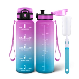 Motswedi Borraccia 500 ml, Borraccia Sportiva, a Prova di Perdite Bottiglia acqua, Include Spugna di Pulizia, Motivazionale Bottiglia Plastica - Rosso Lampone & Ciano