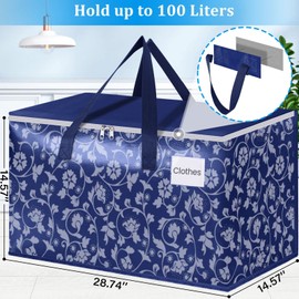 HomeHacks Moving Bags, Extra Large Size Moving Boxes, Heavy Duty Luggage Bags with Smooth Zipper and Sturdy Handles, Large Capacity & Easy Loading Storage Totes for Space Saver 100L, 4-Pack, Blue