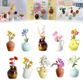 Mini Ceramic Vase Magnets for Fridge, Mini Ceramic Vase Refrigerator Magnets, 3D Vase Magnets for Kitchen, Office Decoration (10)