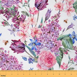 Watercolor Flowers Fabric by The Yard,Spring Wild Floral Bees Leaves Decorative Fabric,Garden Botaniclal Theme Indoor Outdoor Fabric,Farmhouse Decor DIY Crafts,3 Yards,108" L x 59" W,108" L x 59" W