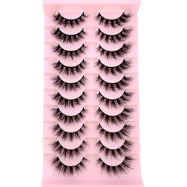 10 Pairs Pack of 5D Wispy Mink Eyelashes - Cat Eye Effect, Voluminous & Fluffy Mink Lashes - Ideal for Daily and Party Wear (10Pairs-hei808)