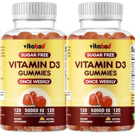 Vitabod Sugar-Free Vitamin D3 50,000 IU Weekly Gummies – 120 Count Bone, Teeth, and Immune Support – Non-GMO, Easy-to-Chew Supplement