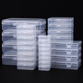 QUEFE 28 Pack Cajas de Almacenamiento Pequeñas de Tamaños Mixtos Cajas de Plástico Transparentes Organizadores para Manualidades Contenedores Rectangu