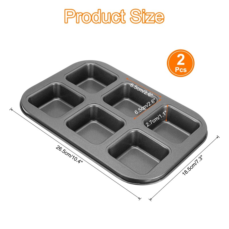 sourcing map 2pcs Square Muffins Pan 6-Cup Grey Nonstick Square