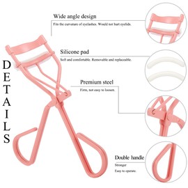 Uranian Eyelash Curlers with Built-in Comb Beauty Eyelashes Curlers Eyelash Cliper with 2 Replacement Silicone Refill Pads Premium Lash Curler Makeup Tool for Women and Girls (1 Pink-White Comb)