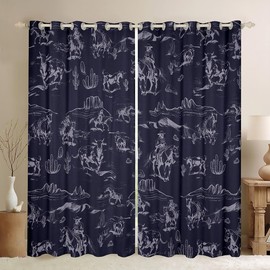 Cortinas vaqueras del salvaje oeste para niños, para recámara, sala de estar (2 paneles, 38 x 54 pulgadas), decoración occidental, oscurecimiento Dreapes, niños, niñas, adolescentes, decoración de