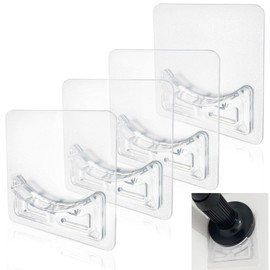 Venupple Spring Tension Rod Holder, 4 Packs Transparent Shower Rod Bracket No Drilling, Adhesive Tension Curtain Rod Retainer Shower Curtain Rod Holder, 2.15 inches
