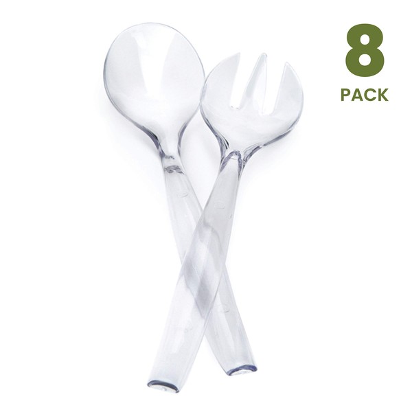 Plasticpro Disposable Plastic Serving Utensils Set of 4 Salad Spoons, And 4 Salad Forks, Clear Heavyweight