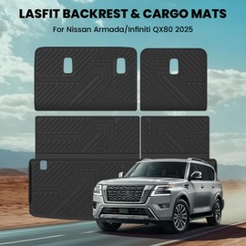 LASFIT Cargo Mat & Backrest Mats for Nissan Armada/Infiniti QX80 2025 7/8 Seats, All Weather TPE Custom Fit Easy Clean Durable No-Curling Trunk Mat for Armada & QX80 2025, Black